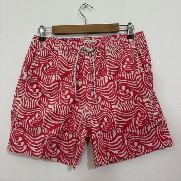 J‎ Crew Men’s Tropical Red White Print Swim Shorts size Medium - Picture 2 of 9